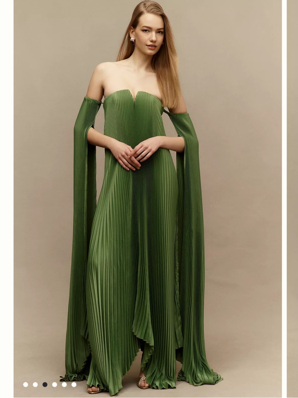L’IDEE GREEN BLACK TIE STRAPLESS GOWN W/ DETACHABLE SLEEVES